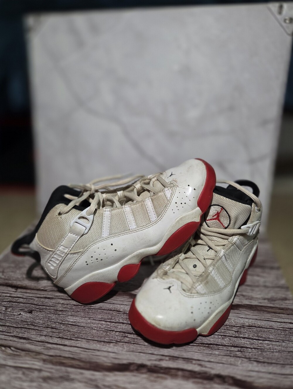 Kids' 2Y White w/ Black and Red Jordans
